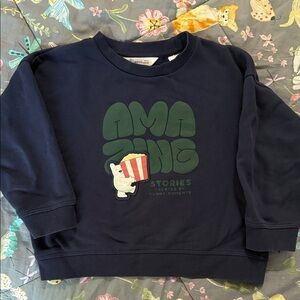 Mango Navy Sweatshirt with Green 'AMAZING' Popcorn Graphic